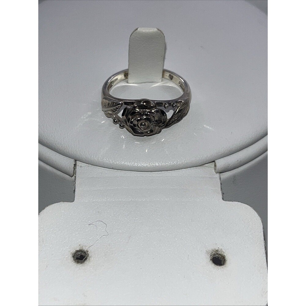 Vintage Sterling Silver Laser Cut Rose Ring Size 8